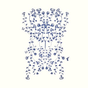 Indigo climbing flowers panel wall